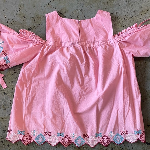 LOFT Pink Cold-Shoulder Embroidered Blouse with Tie Detail Size Large - Picture 8 of 8